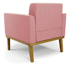 Poltrona Base De Madeira Fixa Castanho Kit 2 Elisa Suede D03