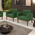 Poltrona Base De Madeira Fixa Castanho Kit 2 Elisa Suede D03