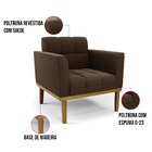 Poltrona Base De Madeira Fixa Castanho Kit 2 Elisa Suede D03