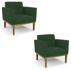 Poltrona Base De Madeira Fixa Castanho Kit 2 Elisa Veludo D03