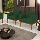 Poltrona Base De Madeira Fixa Castanho Kit 2 Elisa Veludo D03