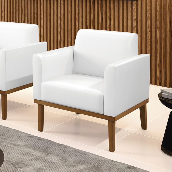 Poltrona Base De Madeira Fixa Castanho Marisa Corano Branco