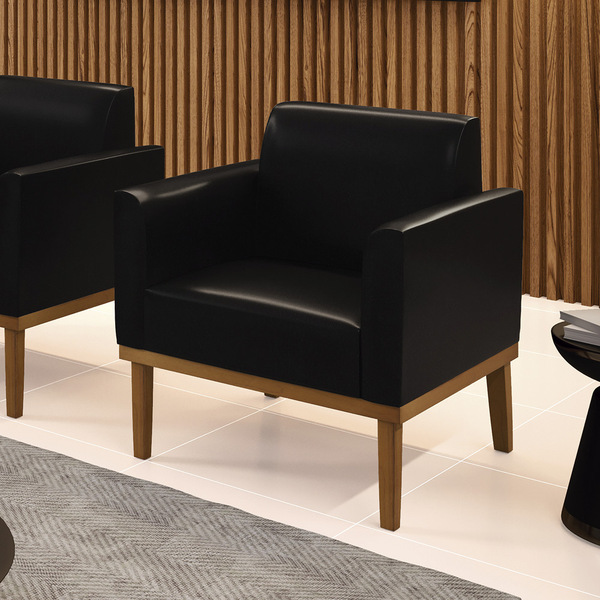 Poltrona Base De Madeira Fixa Castanho Marisa Corano - Preto