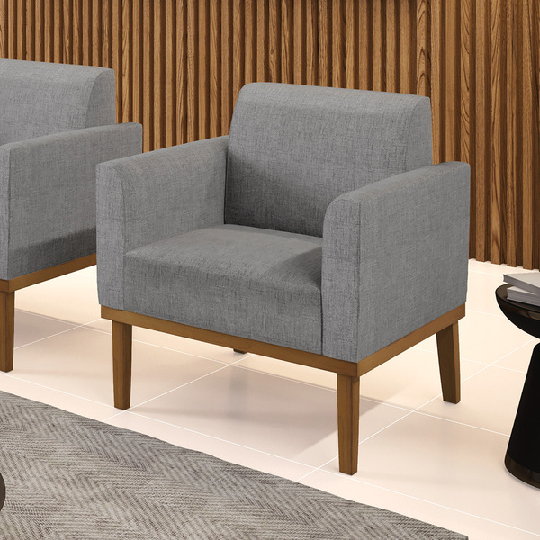 Poltrona Base De Madeira Fixa Castanho Marisa Linho - A26 Gra