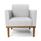 Poltrona Base De Madeira Fixa Castanho Marisa Linho Cinza A05