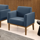 Poltrona Base De Madeira Fixa Castanho Marisa Suede Azul Mari