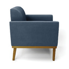 Poltrona Base De Madeira Fixa Castanho Marisa Suede Azul Mari