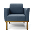 Poltrona Base De Madeira Fixa Castanho Marisa Suede Azul Mari