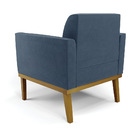 Poltrona Base De Madeira Fixa Castanho Marisa Suede Azul Mari