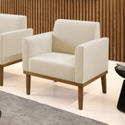 Poltrona Base De Madeira Fixa Castanho Marisa Suede Bege