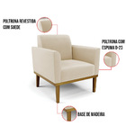 Poltrona Base De Madeira Fixa Castanho Marisa Suede - Bege