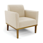 Poltrona Base De Madeira Fixa Castanho Marisa Suede - Bege