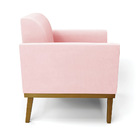 Poltrona Base De Madeira Fixa Castanho Marisa Suede Rosa Bebê