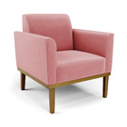 Poltrona Base De Madeira Fixa Castanho Marisa Suede - Rose