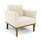 Poltrona Base De Madeira Fixa Castanho Marisa Veludo - Bege