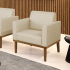 Poltrona Base De Madeira Fixa Castanho Marisa Veludo Luxo Off