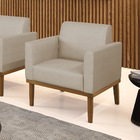 Poltrona Base De Madeira Fixa Castanho Marisa Veludo Luxo Pra