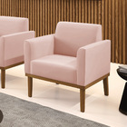 Poltrona Base De Madeira Fixa Castanho Marisa Veludo Rosê