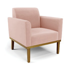 Poltrona Base De Madeira Fixa Castanho Marisa Veludo Rosê