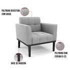 Poltrona Base De Madeira Fixa Preto Elisa Suede D03 - D'rossi