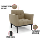 Poltrona Base De Madeira Fixa Preto Elisa Suede D03 - D'rossi