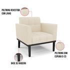 Poltrona Base De Madeira Fixa Preto Kit 2 Elisa Linho Bege A1