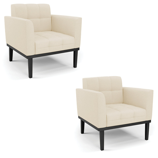 Poltrona Base De Madeira Fixa Preto Kit 2 Elisa Linho D03 - D