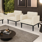 Poltrona Base De Madeira Fixa Preto Kit 2 Elisa Linho D03 - D