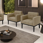 Poltrona Base De Madeira Fixa Preto Kit 2 Elisa Suede D03 - D