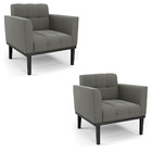 Poltrona Base De Madeira Fixa Preto Kit 2 Elisa Suede Grafite