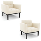 Poltrona Base De Madeira Fixa Preto Kit 2 Elisa Veludo D03 -