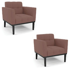 Poltrona Base De Madeira Fixa Preto Kit 2 Elisa Veludo D03 -