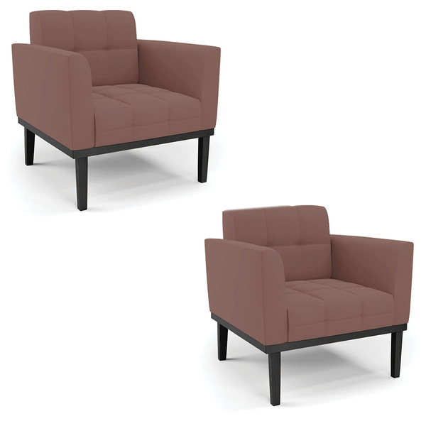 Poltrona Base De Madeira Fixa Preto Kit 2 Elisa Veludo Rosê D