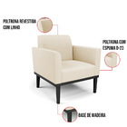 Poltrona Base De Madeira Fixa Preto Marisa Linho - A19 Bege