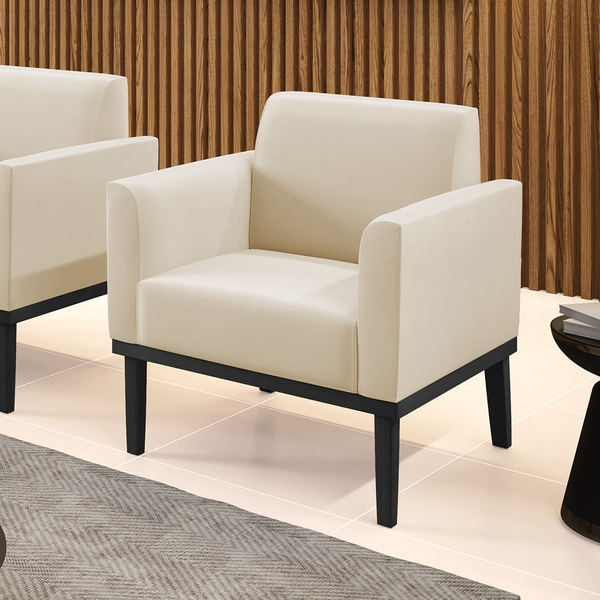 Poltrona Base De Madeira Fixa Preto Marisa Suede - Bege