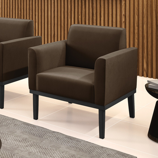 Poltrona Base De Madeira Fixa Preto Marisa Suede - Marrom