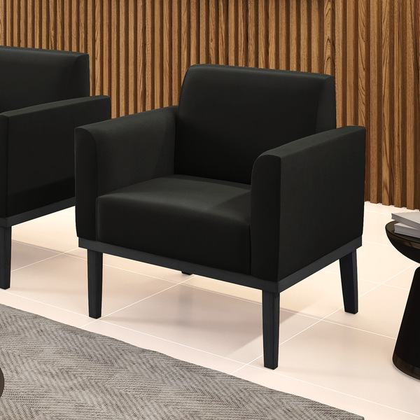Poltrona Base De Madeira Fixa Preto Marisa Suede - Preto