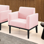 Poltrona Base De Madeira Fixa Preto Marisa Suede - Rosa Bebê