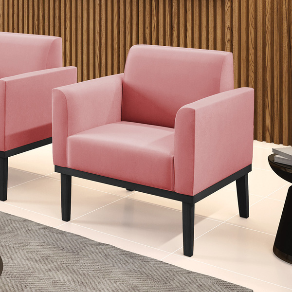 Poltrona Base De Madeira Fixa Preto Marisa Suede - Rose