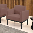 Poltrona Base De Madeira Fixa Preto Marisa Veludo Rosê