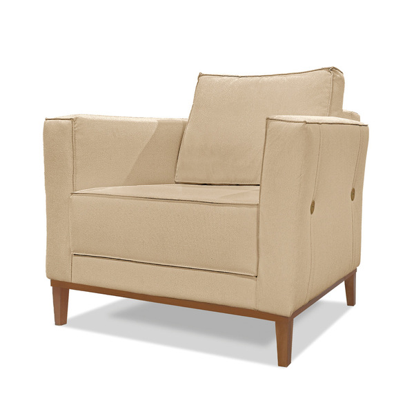 Poltrona Base De Madeira Sala De Estar Grace Linho Dourado S0