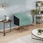 Poltrona Base Giratória De Madeira Factor Linho Mariana  Azul