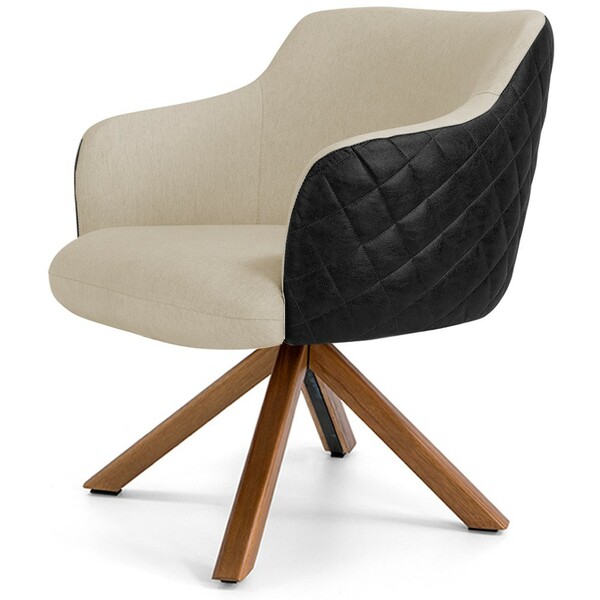 Poltrona Base Giratória De Madeira Jade D02 Linho Bege C-129