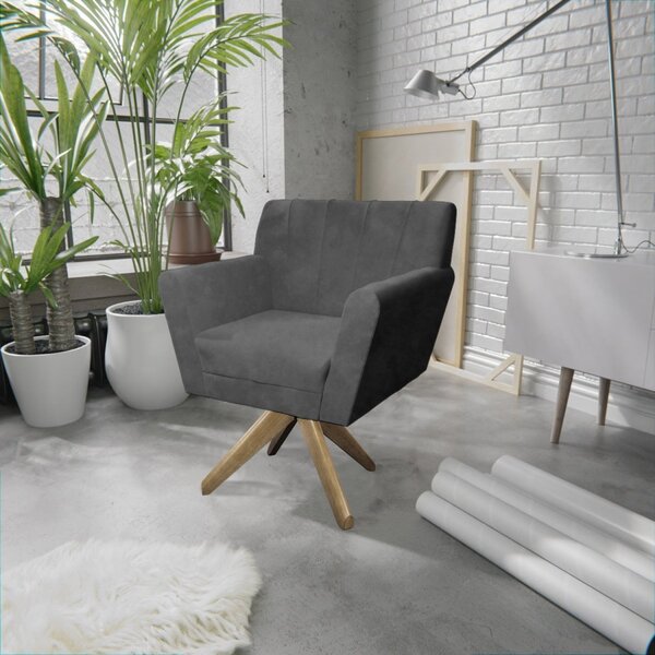 Poltrona Base Giratória De Madeira Lauren Maranata Estofados