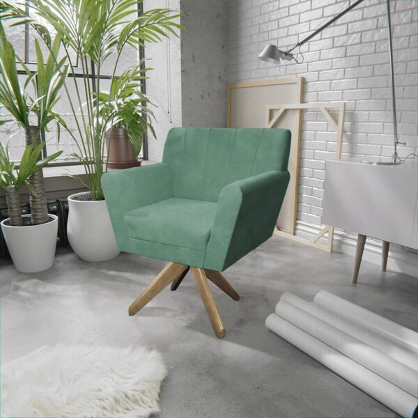 Poltrona Base Giratória De Madeira Lauren Maranata Estofados