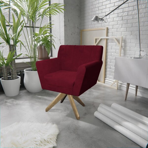 Poltrona Base Giratória De Madeira Lauren Maranata Estofados