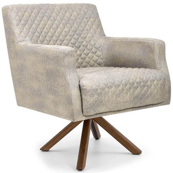 Poltrona Base Giratória Giromad Linho Mesclado Cinza Bege