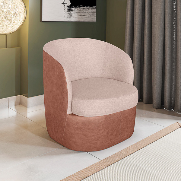 Poltrona Base Giratória Suécia Corano Nozes Com Linho Areia K