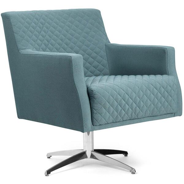 Poltrona Base Giratória Tecido Lona Matelassê Azul Turquesa