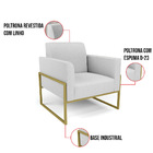 Poltrona Base Industrial Alta Dourado Marisa Linho - A05 Cinza